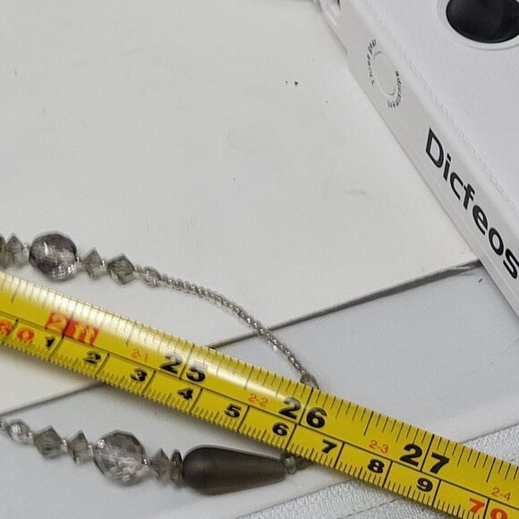 Vtg Long Flapper Necklace Silver Smoky Gray AB Beaded‎ Glass Versatile Opera - Picture 5 of 9